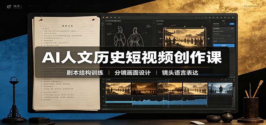 AI人文历史短视频创作课:赛道对标、剧本分镜制图,掌握视频完整产出流程-吾爱云课堂