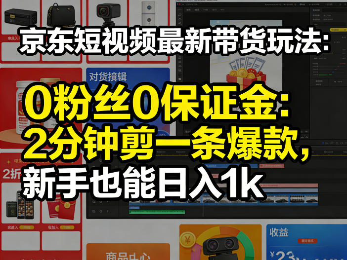 京东短视频最新带货玩法，0粉丝0保证金，2分钟剪一条爆款，新手也能日入1k+【揭秘】-吾爱云课堂
