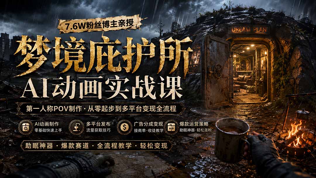 梦境庇护所AI动画实战课：7.6W粉丝博主亲授第一人称POV制作，从零起步到多平台发布变现全流程-吾爱云课堂