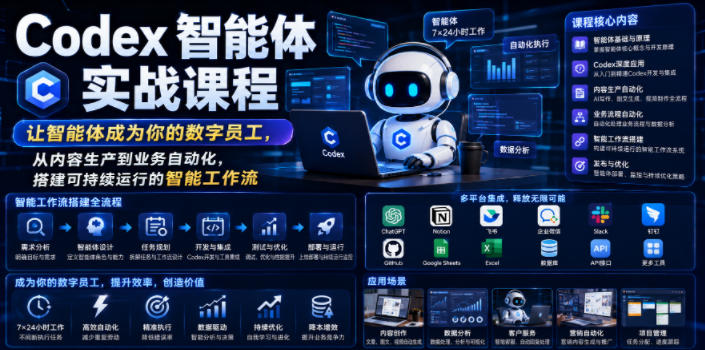 Codex智能体实战课程，让智能体成为你的数字员工，从内容生产到业务自动化，搭建可持续运行的智能工作流-吾爱云课堂