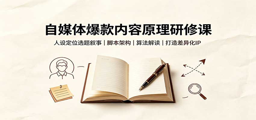 自媒体爆款内容原理研修课：人设定位选题叙事，脚本架构，算法解读打造差异化IP-吾爱云课堂