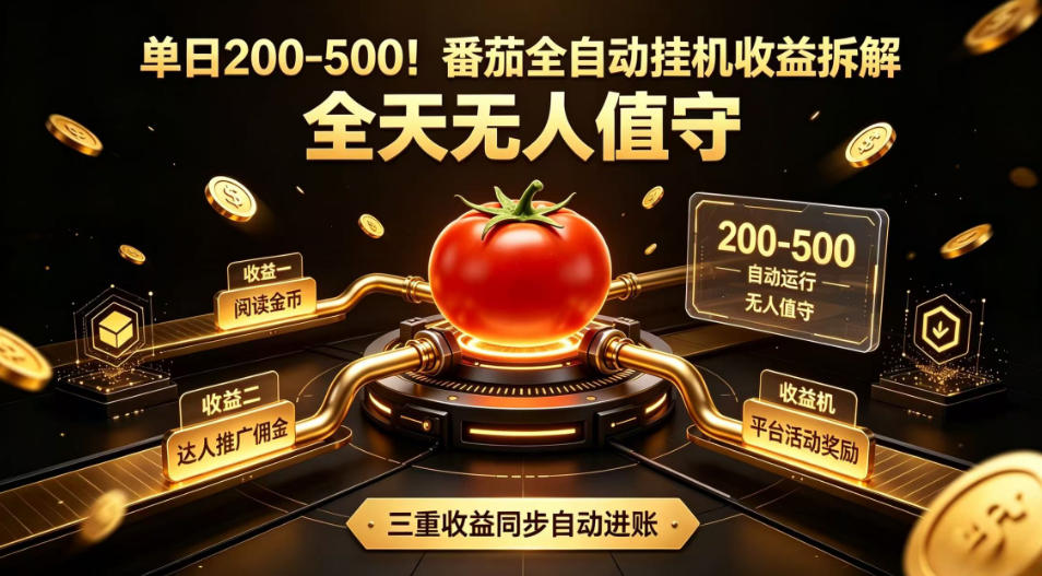 单日200-500！番茄全自动挂G收益拆解，全天无人值守，矩阵操作收益翻倍【揭秘】-吾爱云课堂