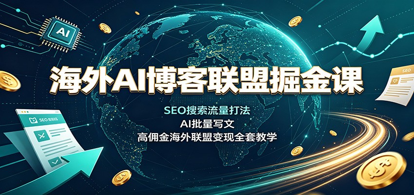 海外AI博客联盟掘金课：SEO搜索流量打法，AI批量写文，高佣金海外联盟变现全套教学-吾爱云课堂