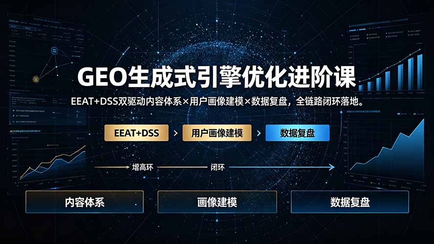 GEO生成式引擎优化进阶课：EEAT+DSS双驱动内容体系×用户画像建模×数据复盘，全链路闭环落地-吾爱云课堂