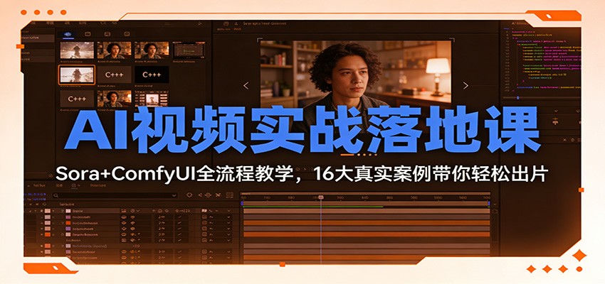 AI视频实战落地课:Sora+ComfyUI全流程教学,16大真实案例带你轻松出片-吾爱云课堂