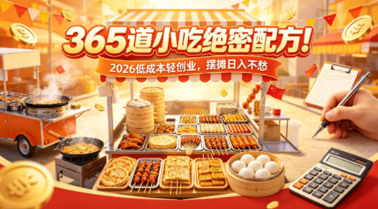 365道小吃绝密配方！2026低成本轻创业，摆摊日入不愁-吾爱云课堂