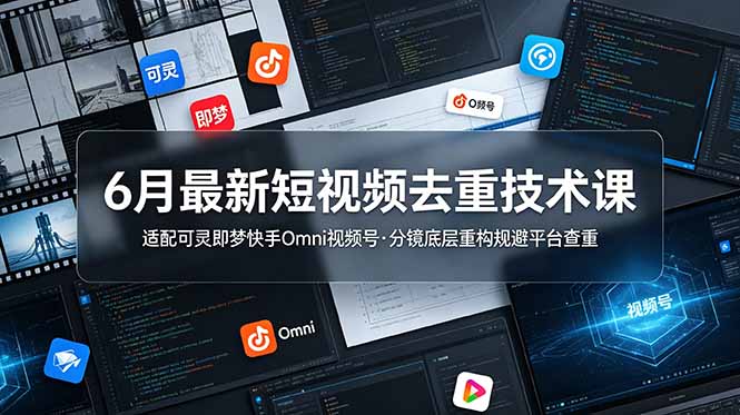 6月最新短视频去重技术课，适配可灵即梦快手Omni视频号，分镜底层重构规避平台查重-吾爱云课堂