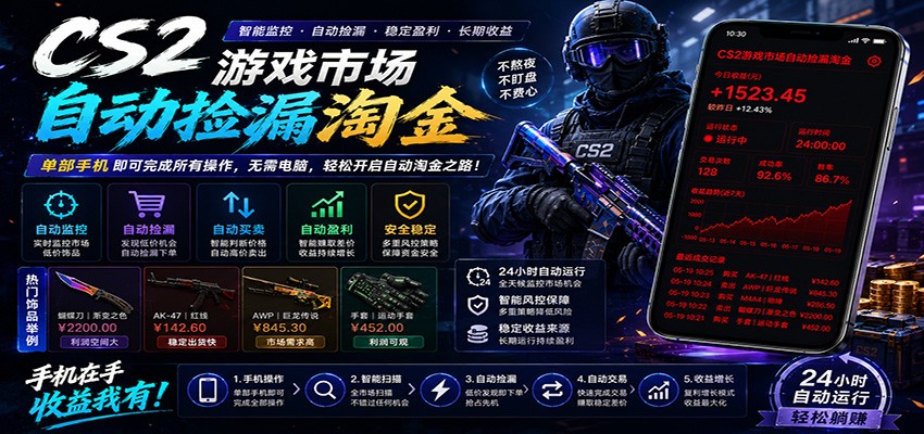 CSGO挂机捡漏项目通过利用游戏饰品交易机制，结合薄凉软件辅助捡漏，实现盈利-吾爱云课堂