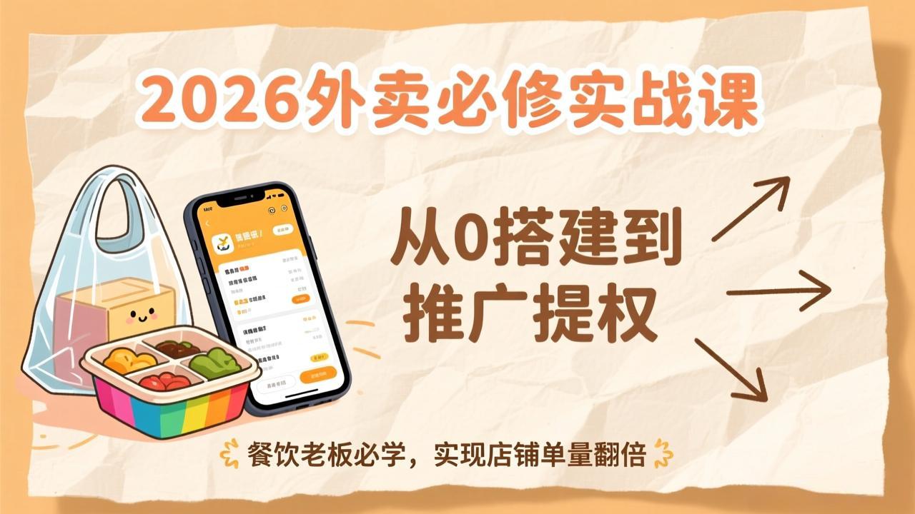 2026外卖必修实战课：从0搭建到推广提权，餐饮老板必学，实现店铺单量翻倍-吾爱云课堂