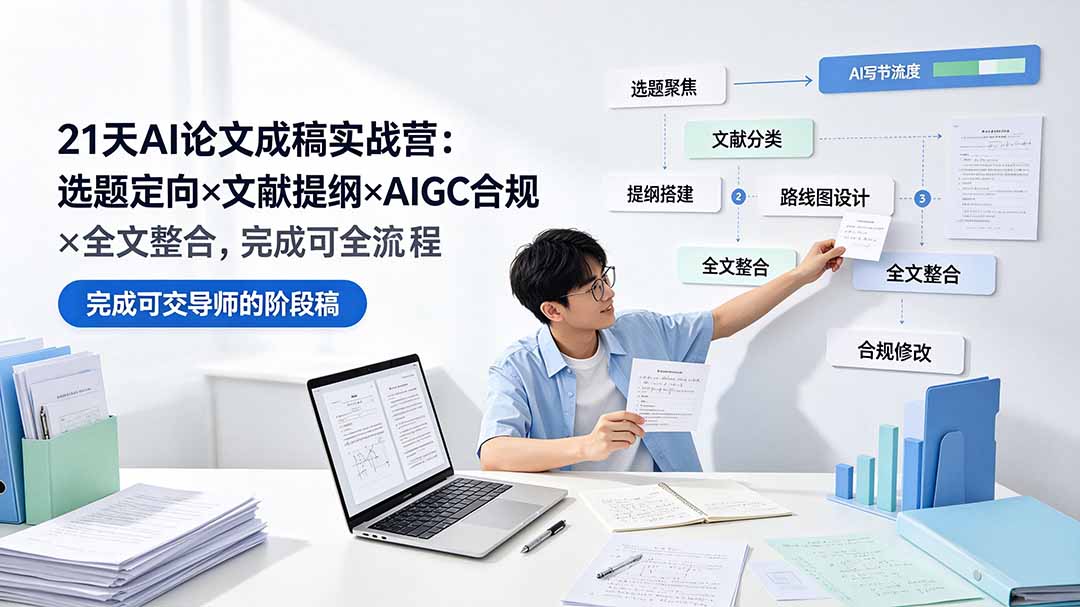 21天AI论文成稿实战营：选题定向×文献提纲×AIGC合规×全文整合，完成可交导师的阶段稿-吾爱云课堂
