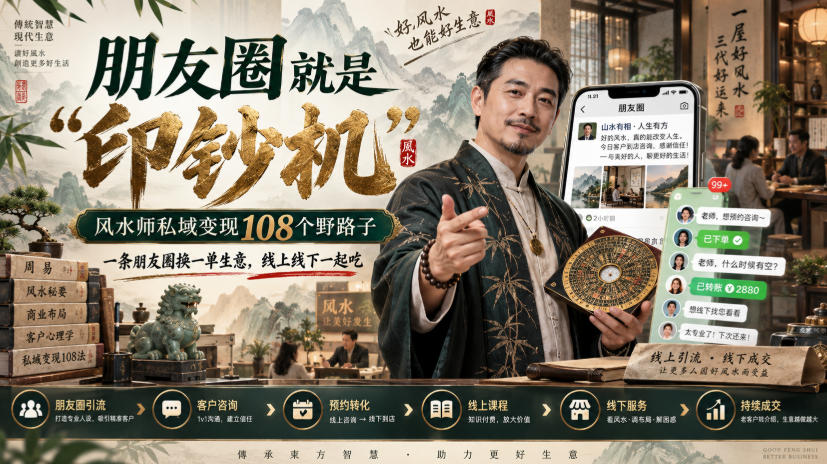 朋友圈就是“印钞机”，风水师私域变现108个野路子，一条朋友圈换一单生意，线上线下一起吃【文档】-吾爱云课堂