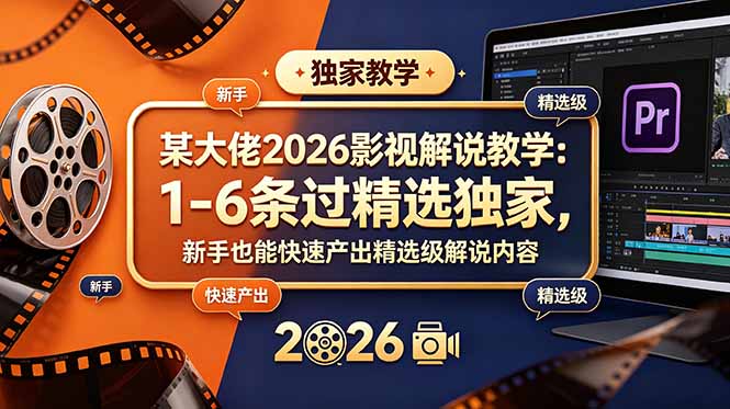 某大佬2026影视解说教学：1-6条过精选独家，新手也能快速产出精选级解说内容-吾爱云课堂
