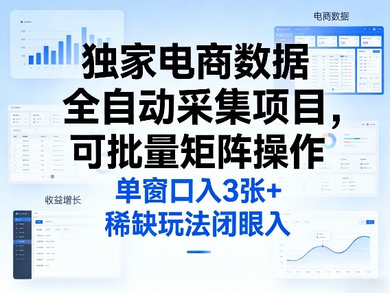 独家电商数据全自动采集项目，可批量矩阵操作，单窗口日入3张+，稀缺玩法闭眼入【揭秘】-吾爱云课堂