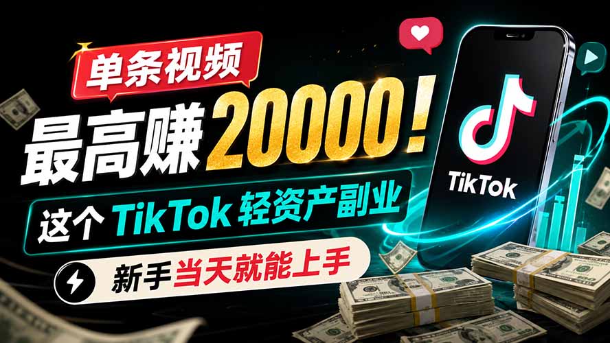 单条视频最高赚 20000!这个 TikTok 轻资产副业,新手当天就能上手-吾爱云课堂