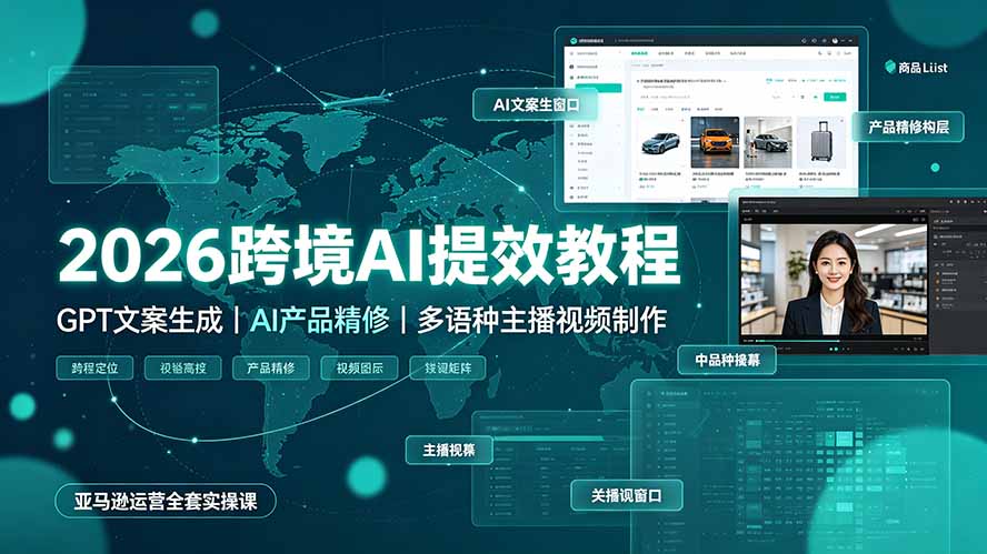 2026跨境AI提效教程·GPT文案生成|AI产品精修|多语种主播视频制作,亚马逊运营全套实操课-吾爱云课堂