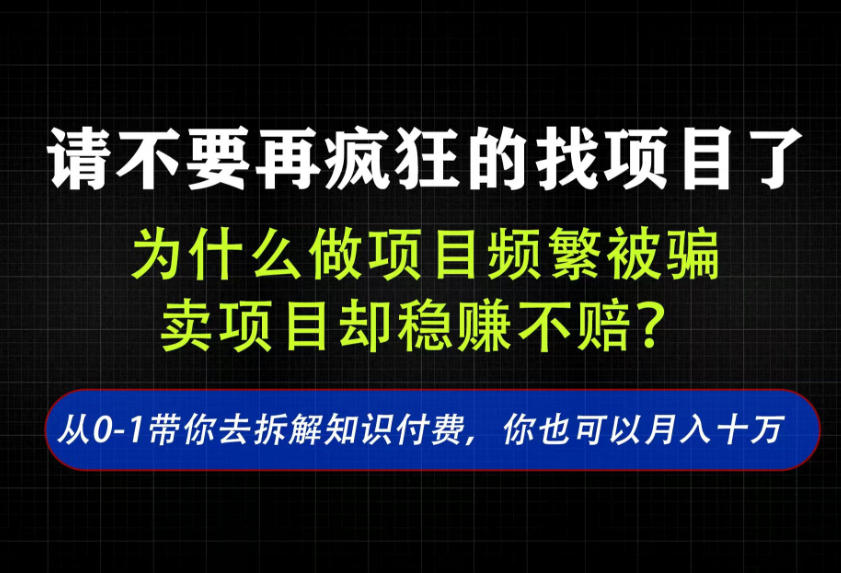 找项目?别傻了!卖项目才是真的一本万利!看完你全都懂了【揭秘】-吾爱云课堂