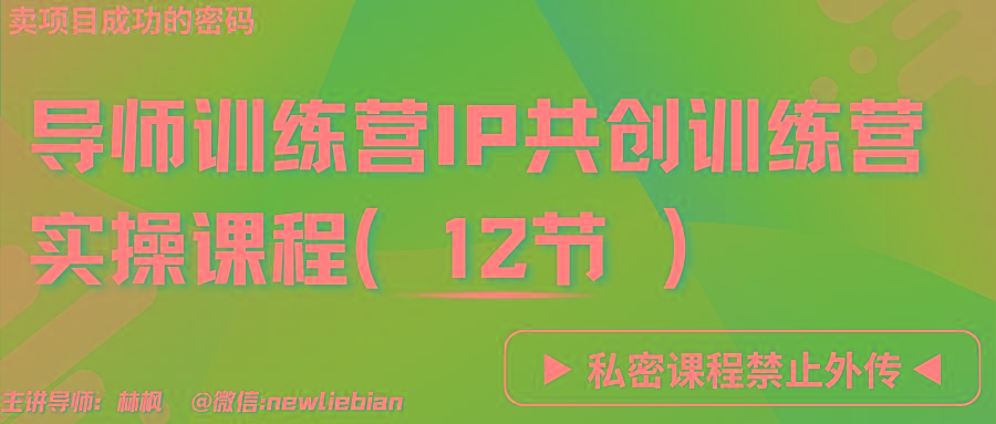 导师训练营3.0IP共创训练营私密实操课程(12节)-卖项目的密码成功秘诀-吾爱云课堂