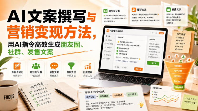 AI文案撰写与营销变现方法，用AI指令高效生成朋友圈、社群、发售文案-吾爱云课堂