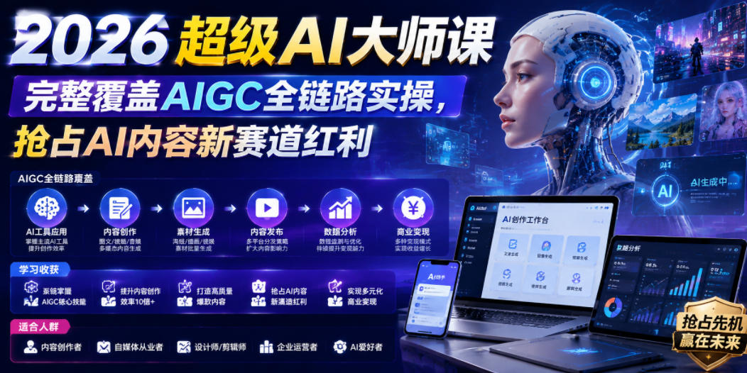 2026超级AI大师课,完整覆盖AIGC全链路实操,抢占AI内容新赛道红利-吾爱云课堂