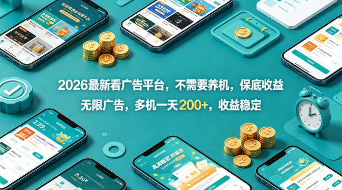 2026最新看广告平台，不需要养机，保底收益，无限广告，多机一天200+，收益稳定【揭秘】-吾爱云课堂