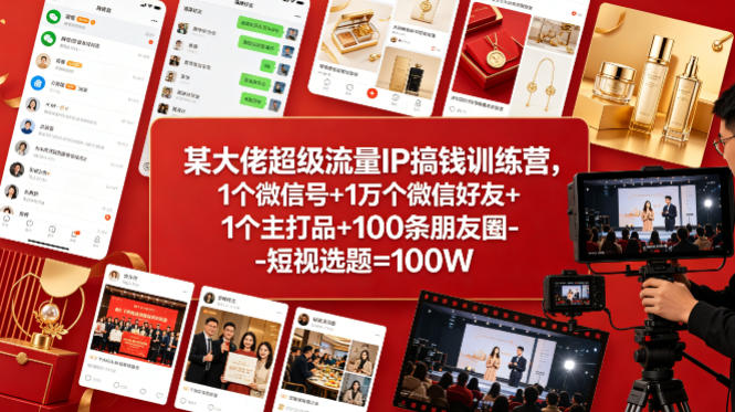 某大佬超级流量IP搞钱训练营，1个微信号+1万个微信好友+1个主打品+100条朋友圈-短视选题=100W-吾爱云课堂