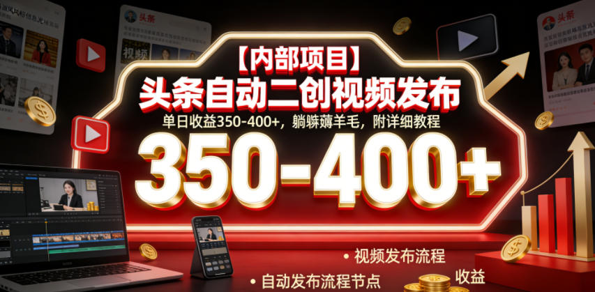 【内部项目】头条自动二创视频发布，单日收益350-400+，躺賺薅羊毛，附详细教程【揭秘】-吾爱云课堂