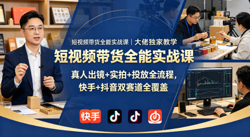 短视频带货全能实战课｜大佬独家教学，真人出镜+实拍+投放全流程，快手+抖音双赛道全覆盖-吾爱云课堂