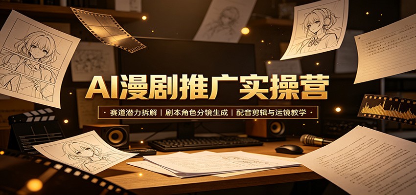 AI漫剧推广实操营：赛道潜力拆解，剧本角色分镜生成，配音剪辑与运镜教学-吾爱云课堂