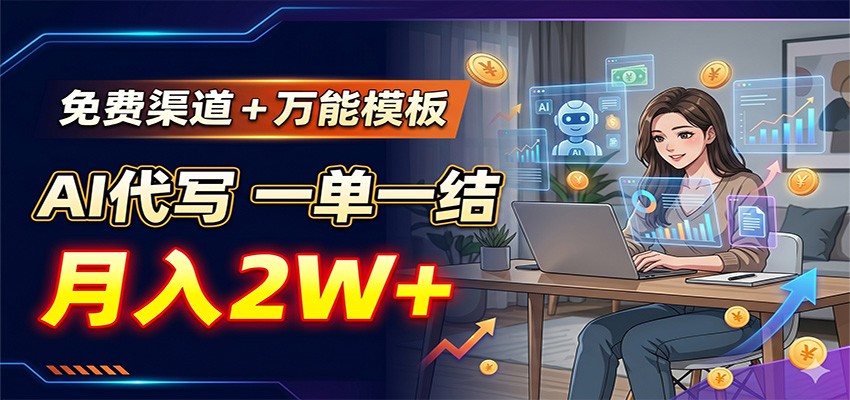 免费渠道+万能模板，AI代写一单一结，月入2W+-吾爱云课堂