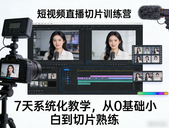 短视频直播切片训练营，7天系统化教学，从0基础小白到切片熟练-吾爱云课堂