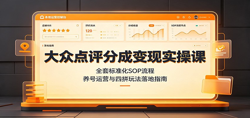 大众点评分成变现实操课：全套标准化SOP流程，养号运营与四拼玩法落地指南-吾爱云课堂