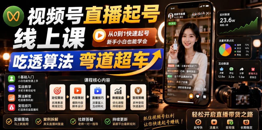 视频号直播起号线上课，吃透算法弯道超车(2026年6月)-吾爱云课堂
