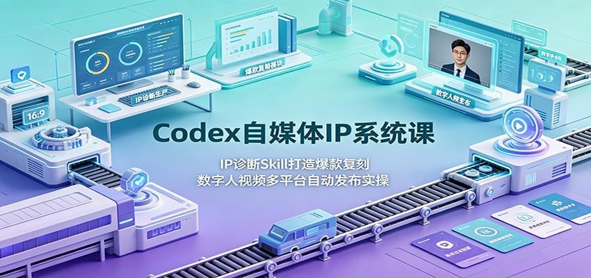 Codex自媒体IP系统课：IP诊断Skill打造爆款复刻，数字人视频多平台自动发布实操-吾爱云课堂