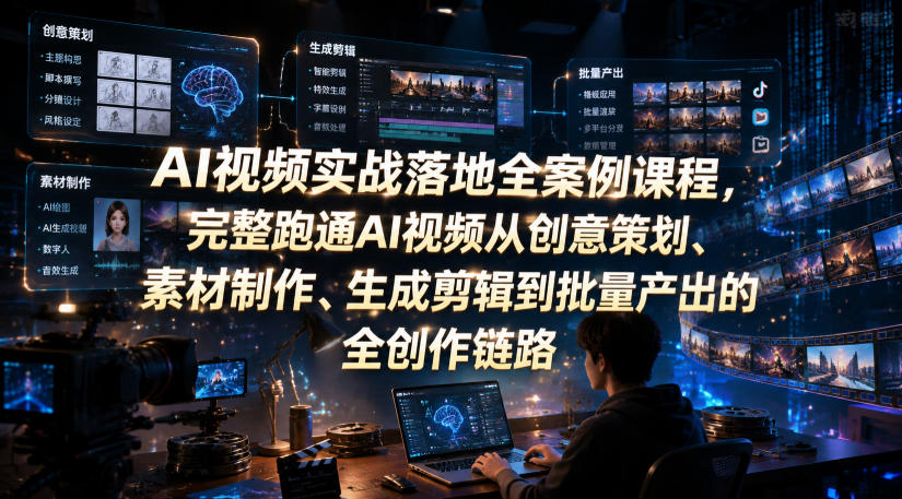 AI视频实战落地全案例课程，完整跑通AI视频从创意策划、素材制作、生成剪辑到批量产出的全创作链路-吾爱云课堂