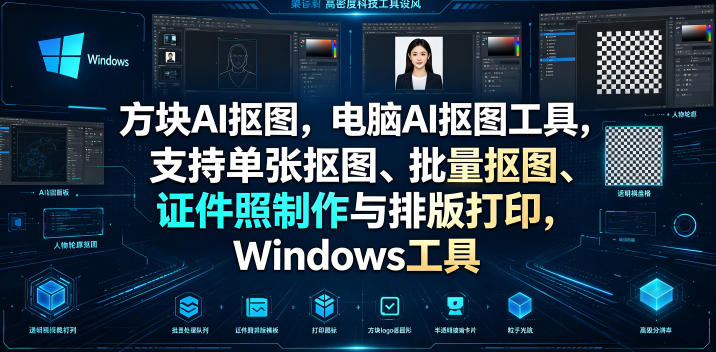 方块AI抠图，电脑AI抠图工具，支持单张抠图、批量抠图、证件照制作与排版打印，Windows工具-吾爱云课堂