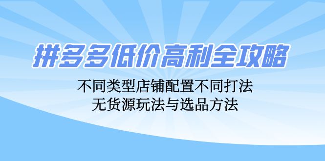 拼多多低价高利全攻略:不同类型店铺配置不同打法,无货源玩法与选品方法-吾爱云课堂