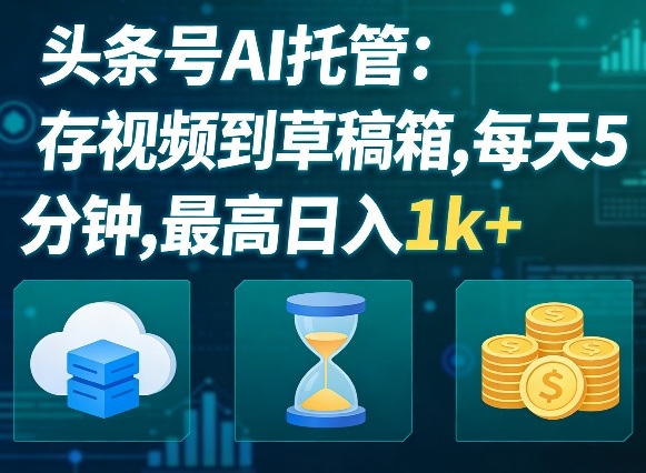 头条号AI托管，我存视频到你草稿箱，每天5分钟，最高日入1k+【揭秘】-吾爱云课堂
