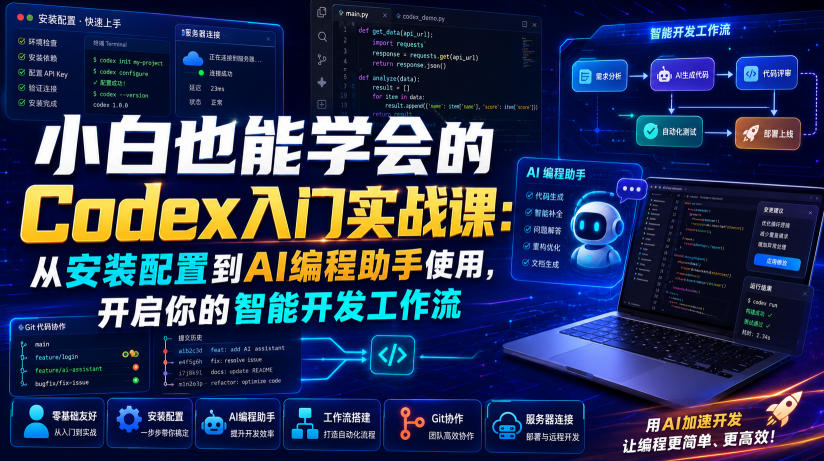 小白也能学会的Codex入门实战课：从安装配置到AI编程助手使用，开启你的智能开发工作流-吾爱云课堂