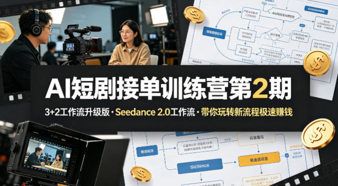 AI短剧接单训练营第2期，3+2工作流升级版，Seedance 2.0工作流，带你玩转新流程极速賺钱-吾爱云课堂