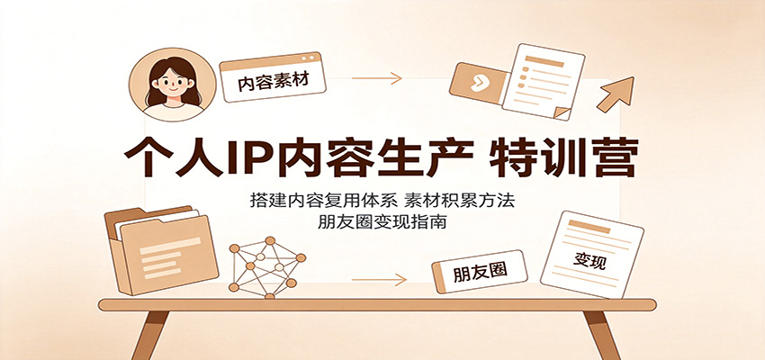 个人IP内容生产特训营：搭建内容复用体系，素材积累方法，朋友圈变现指南-吾爱云课堂