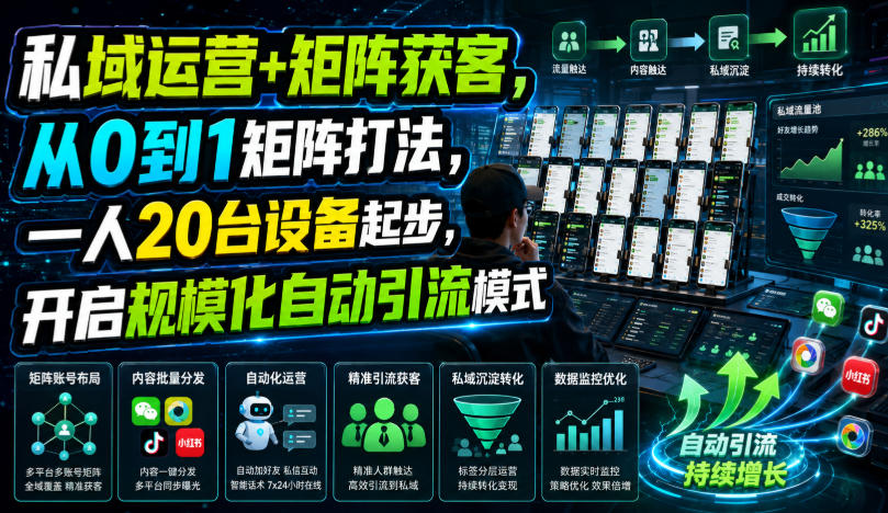 私域运营+矩阵获客，从0到1矩阵打法，一人20台设备起步，开启规模化自动引流模式！-吾爱云课堂