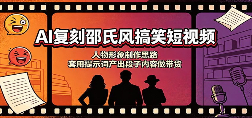 AI复刻邵氏风搞笑短视频：人物形象制作思路，套用提示词产出段子内容做带货-吾爱云课堂