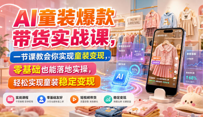 AI童装爆款带货实战课，一节课教会你实现童装变现，零基础也能落地实操-吾爱云课堂