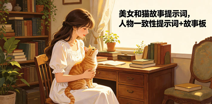 美女和猫故事提示词，人物一致性提示词+故事板-吾爱云课堂