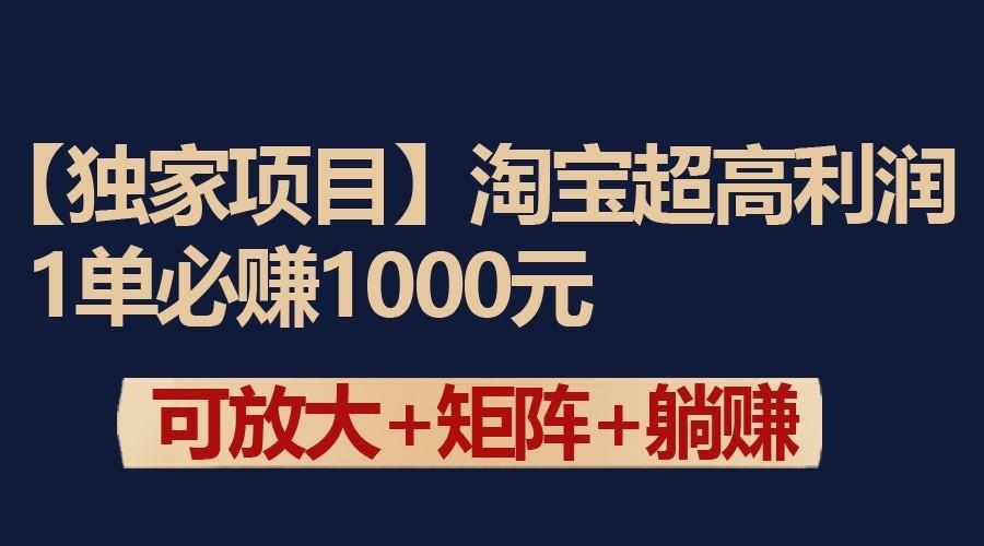 独家淘宝超高利润项目:1单必赚1000元,可放大可矩阵操作-吾爱云课堂