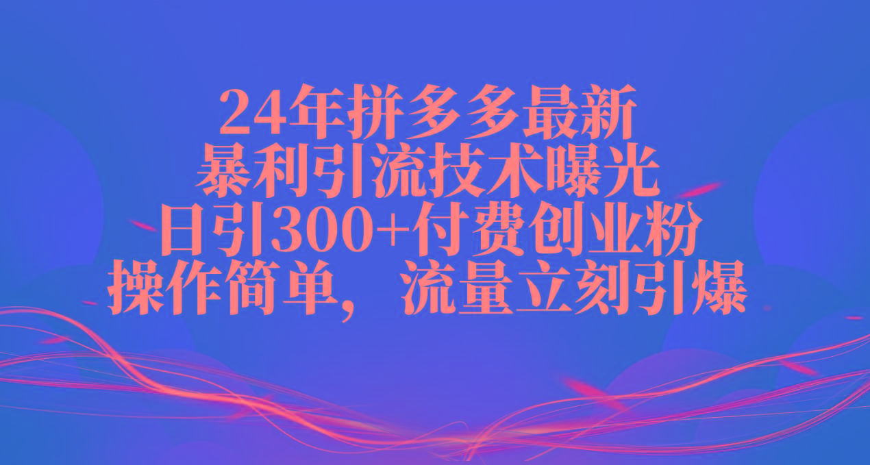 24年拼多多最新暴利引流技术曝光,日引300+付费创业粉,操作简单,流量...-吾爱云课堂
