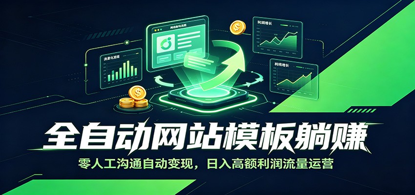 全自动网站模板躺赚:零人工沟通自动变现,日入高额利润流量运营-吾爱云课堂