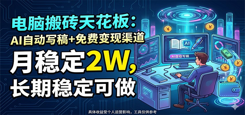 电脑搬砖天花板：AI自动写稿+免费变现渠道，月稳定2W，长期稳定可做-吾爱云课堂