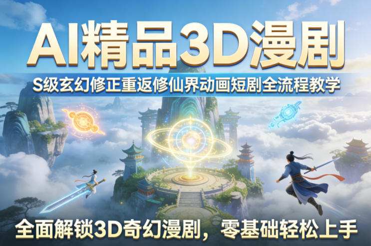 AI精品3D漫剧S级玄幻修正重返修仙界动画短剧全流程教学，全面解锁3D奇幻漫剧，零基础轻松上手-吾爱云课堂