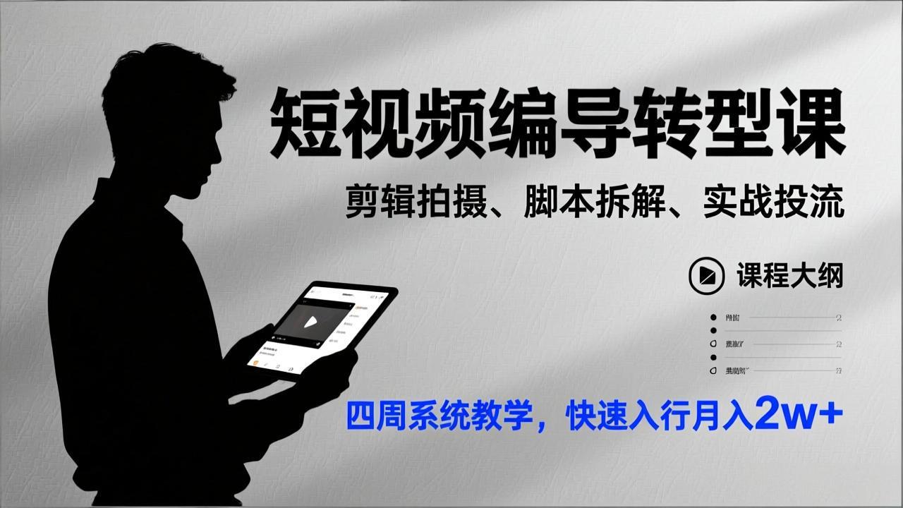 短视频编导转型课，剪辑拍摄、脚本拆解、实战投流，四周系统教学，快速入行月入2w+-吾爱云课堂